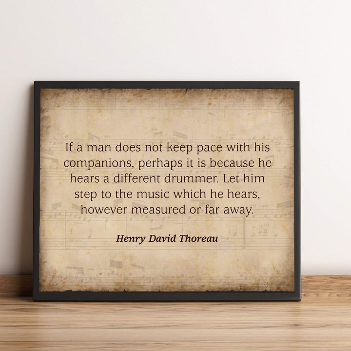 Henry David Thoreau Quotes-"Let Him Step to the Music He Hears" Inspirational Poem Art-10 x 8" Distressed Wall Print-Ready to Frame. Home-Office-School-Library Decor. Encourages Individuality!