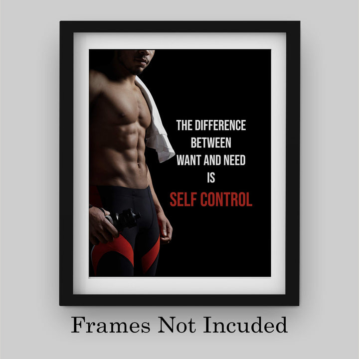 Self Control-Difference Between Want &amp; Need- Motivational Fitness Sign- 8 x 10" Wall Art- Ready to Frame. Inspirational Exercise Print for Home-Office-Gym-Studio Decor. Great Gift of Motivation!