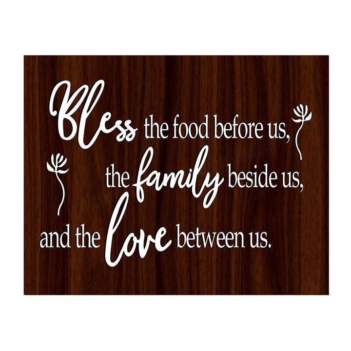 Bless the Food Before Us-Family Beside Us Christian Prayer Wall Art -14 x 11" Rustic Kitchen Print-Ready to Frame. Inspirational Wall Decor w/Replica Wood Design. Perfect Home &amp; Dining Room Decor!