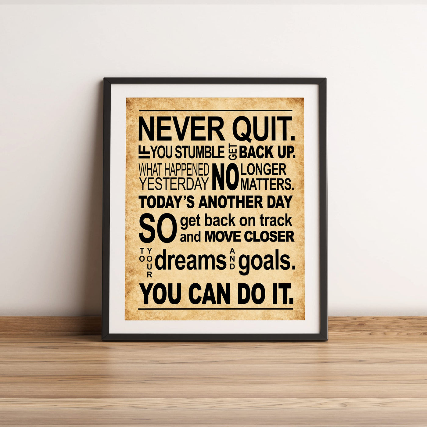 Never Quit-Get Back Up Motivational Quotes Wall Art Sign -11 x 14" Inspirational Exercise and Fitness Poster Print -Ready to Frame. Perfect Home-Gym-Weight Room Decor. Great Gift of Motivation!