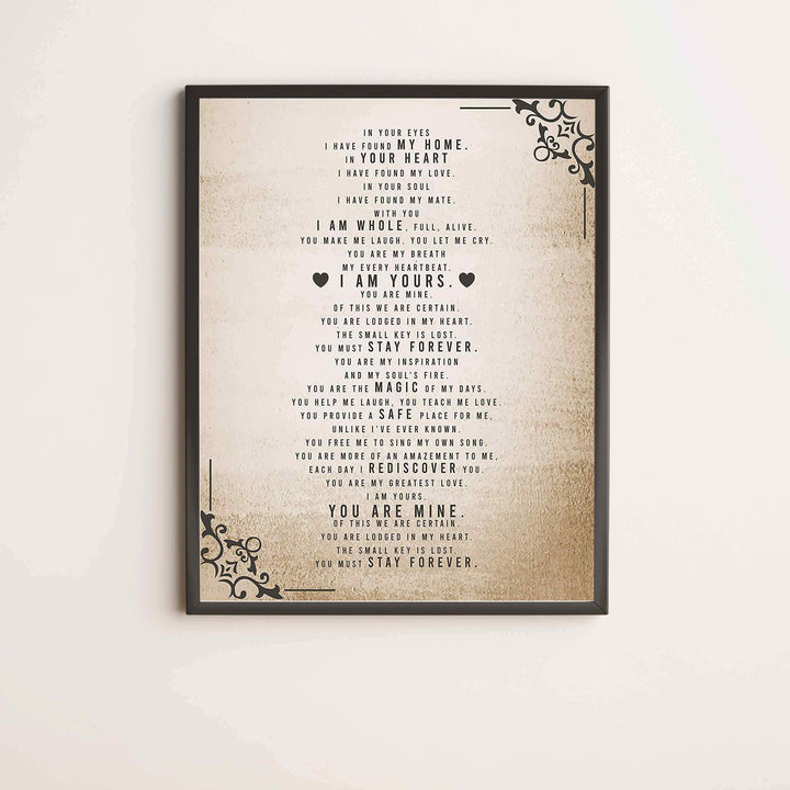 In Your Eyes, I Have Found My Home-Poetic Wall Art Decor-11 x 14" Love &amp; Marriage Poem Print-Ready to Frame. Romantic Gift for Spouse-Partner-Newlyweds. Perfect for Wedding-Anniversary Presents!