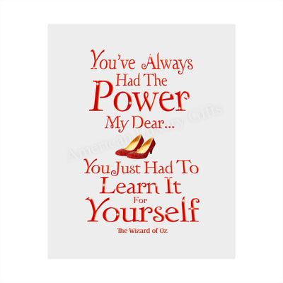 You've Always Had the Power, My Dear -The Wizard of Oz Quotes -8 x 10" Wall Art Print w/Ruby Red Shoes Image-Ready to Frame. Inspirational Home-Nursery-Kids Bedroom Decor. Great for Dorothy Fans!