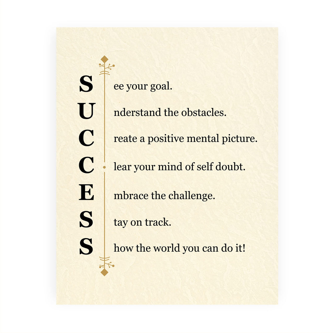 "Success -See Your Goal"-Motivational Quotes Wall Art Sign -11 x 14" Modern Typographic Picture Print -Ready to Frame. Inspirational Home-Office-Classroom-Work Decor. Great Gift of Motivation!