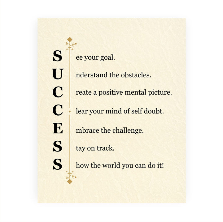 "Success -See Your Goal"-Motivational Quotes Wall Art Sign -11 x 14" Modern Typographic Picture Print -Ready to Frame. Inspirational Home-Office-Classroom-Work Decor. Great Gift of Motivation!