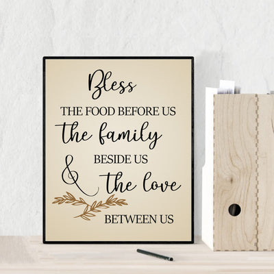 Bless the Food Before Us-Family Beside Us Christian Prayer Wall Art -8 x 10" Rustic Kitchen Print-Ready to Frame. Inspirational Wall Decor w/Farmhouse Design. Perfect Home & Dining Room Decor!