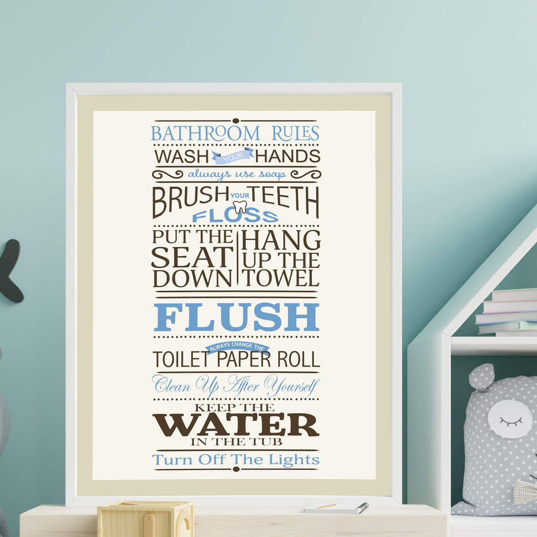 Bathroom Rules: Wash-Brush-Flush-Lights- Fun Bathroom Sign- 11 x 14" Print Wall Art-Ready to Frame. Classy Home &amp; Bathroom D?cor- Housewarming Wall Print. Perfect For Guests &amp; Kids Bathrooms.