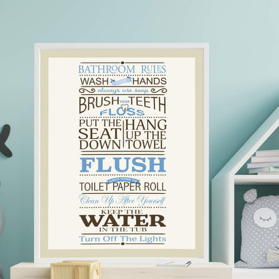 Bathroom Rules: Wash-Brush-Flush-Lights- Fun Bathroom Sign- 11 x 14" Print Wall Art-Ready to Frame. Classy Home & Bathroom D?cor- Housewarming Wall Print. Perfect For Guests & Kids Bathrooms.