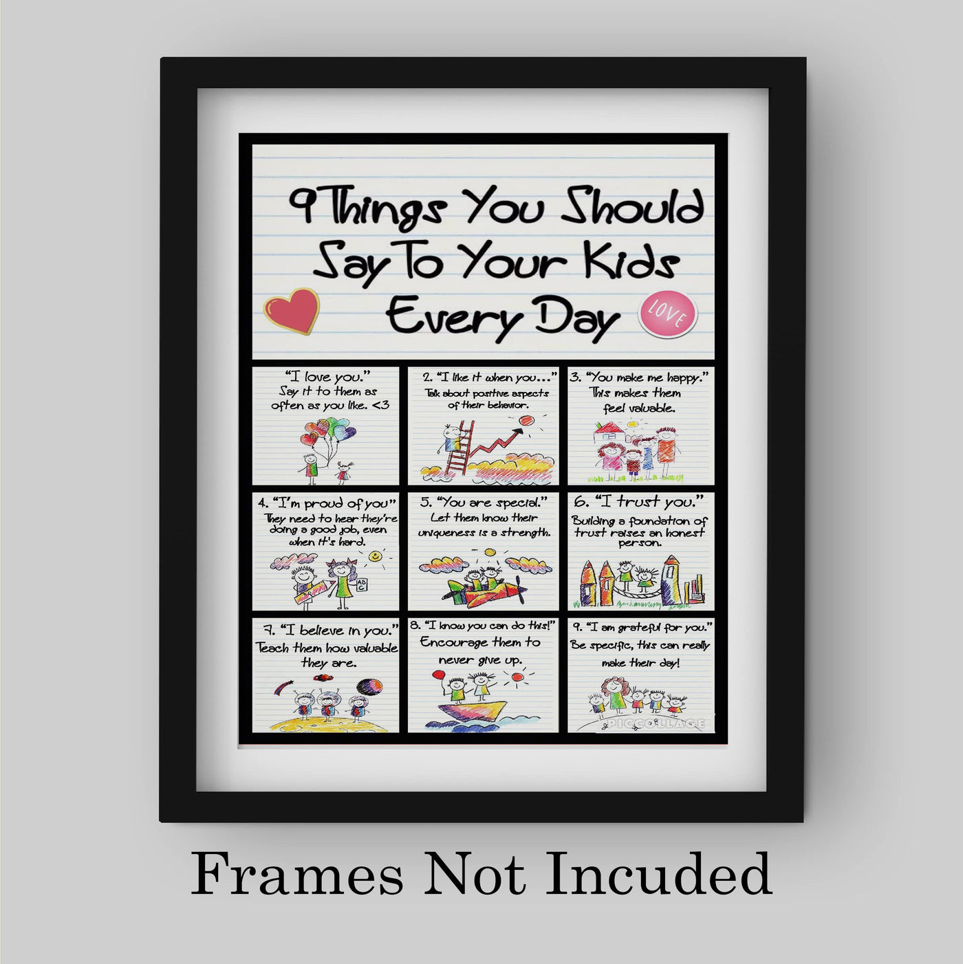 9 Things To Say To Kids Everyday Family Sign- Motivational Wall Art- 8 x 10" Print Wall Decor-Ready to Frame. Modern Sign Replica Print for Home-School. Encouraging Reminders For Parents & Teachers.