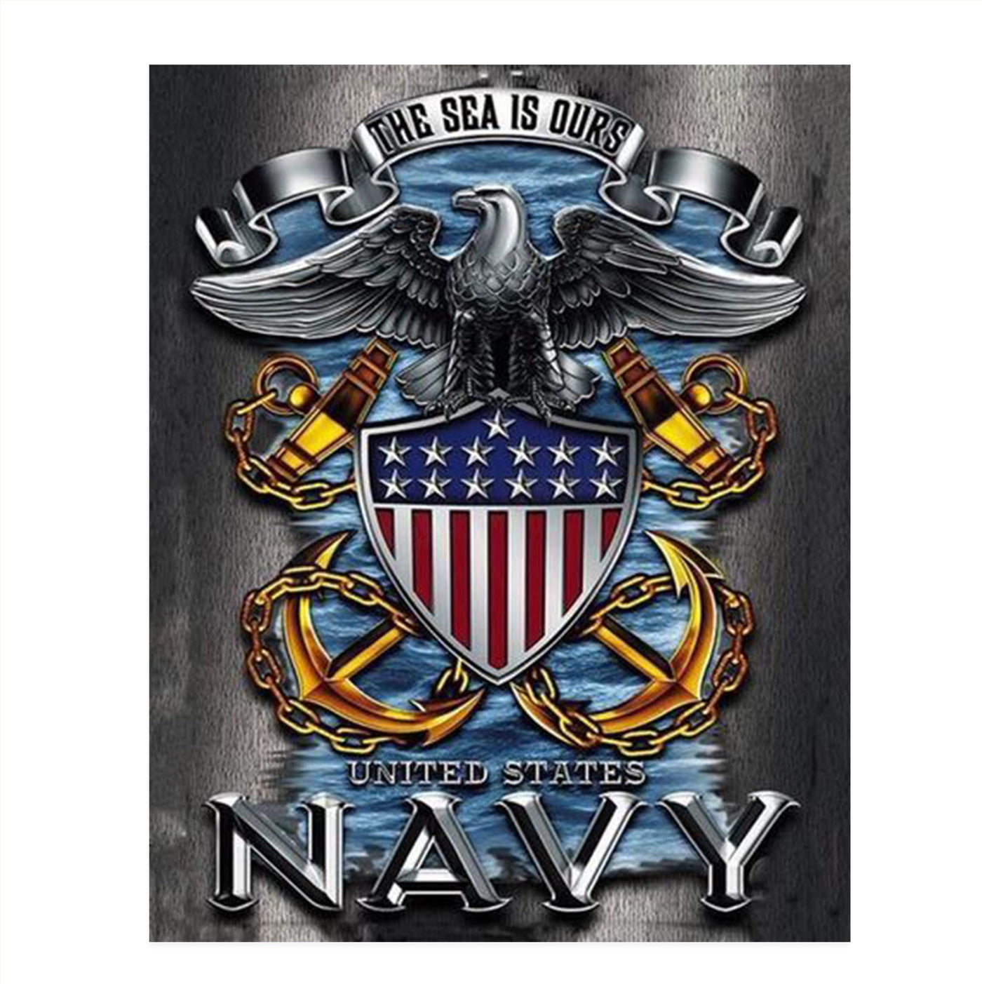 U.S. Navy Eagle Emblem Poster Print-8 x 10"- Naval Wall Art Prints-Ready To Frame."The Sea is Ours" with Eagle, Anchors & Flag. Home-Office-Military Decor. Great Gift to Display Naval Military Pride!