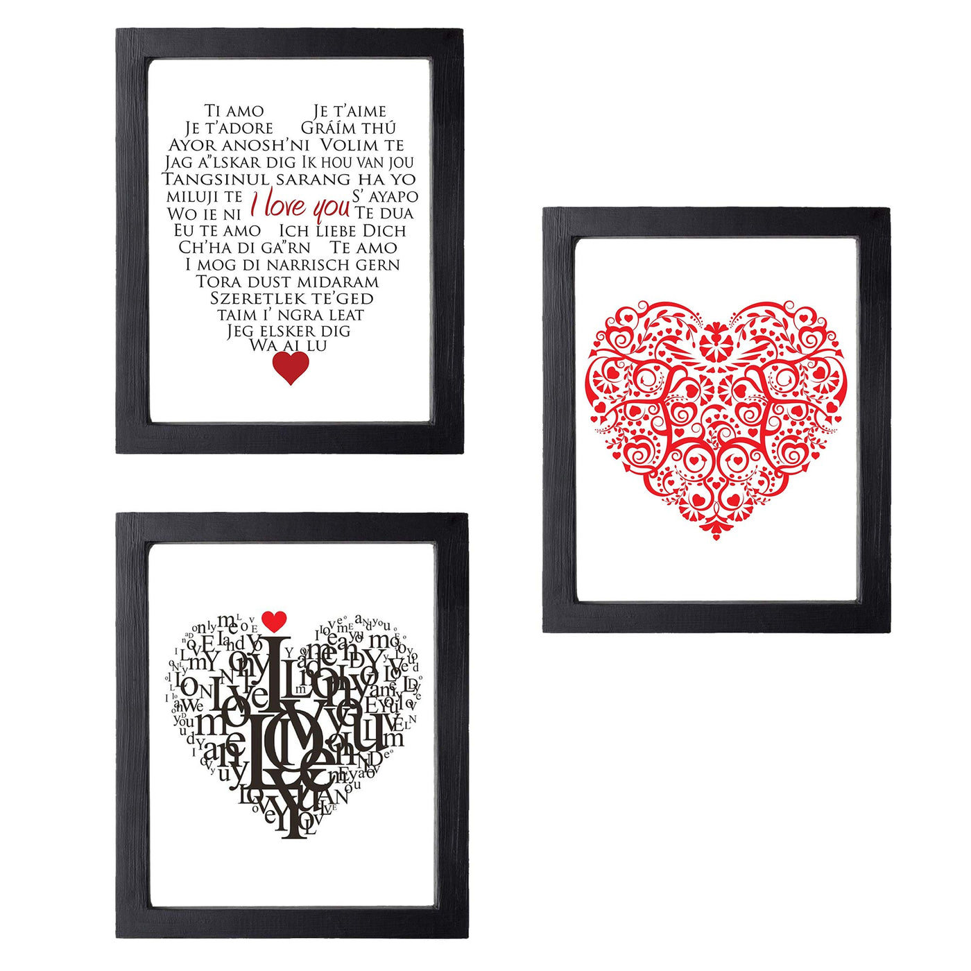 I Love You Trio- Word Art & Floral Art Print Set of (3)-8 x10's" Wall Art Print- Ready To Frame. Unique Loving Gift for Someone Special. Home- Office- Studio Decor. Give a Lasting Loving Gift.