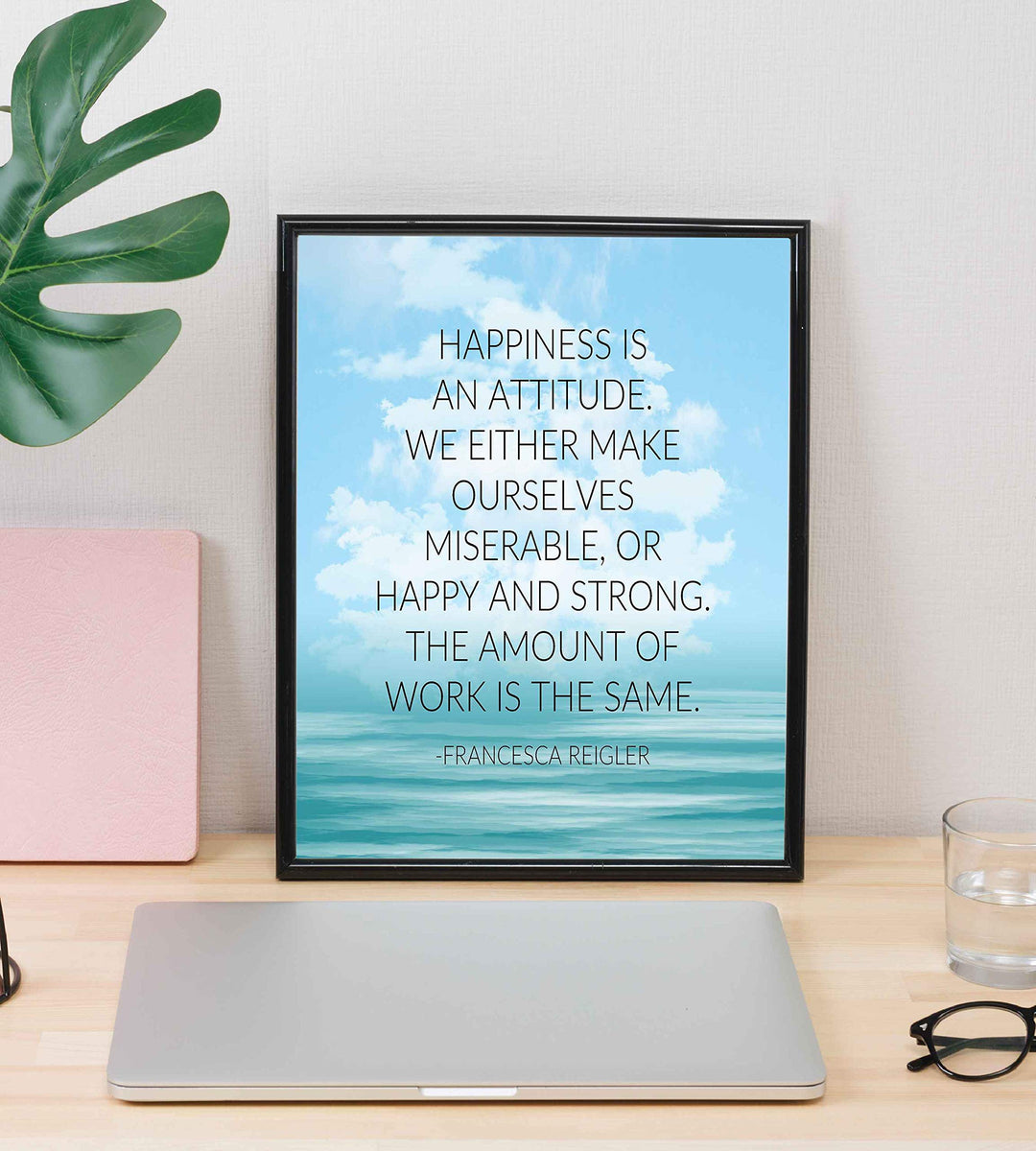 Happiness Is An Attitude-Inspirational Quotes Wall Art-8 x 10" Modern Typographic Print-Ready to Frame. Positive Quote by Francesca Reigler. Home-Office-School-Dorm Decor. Great Gift &amp; Life Lesson!