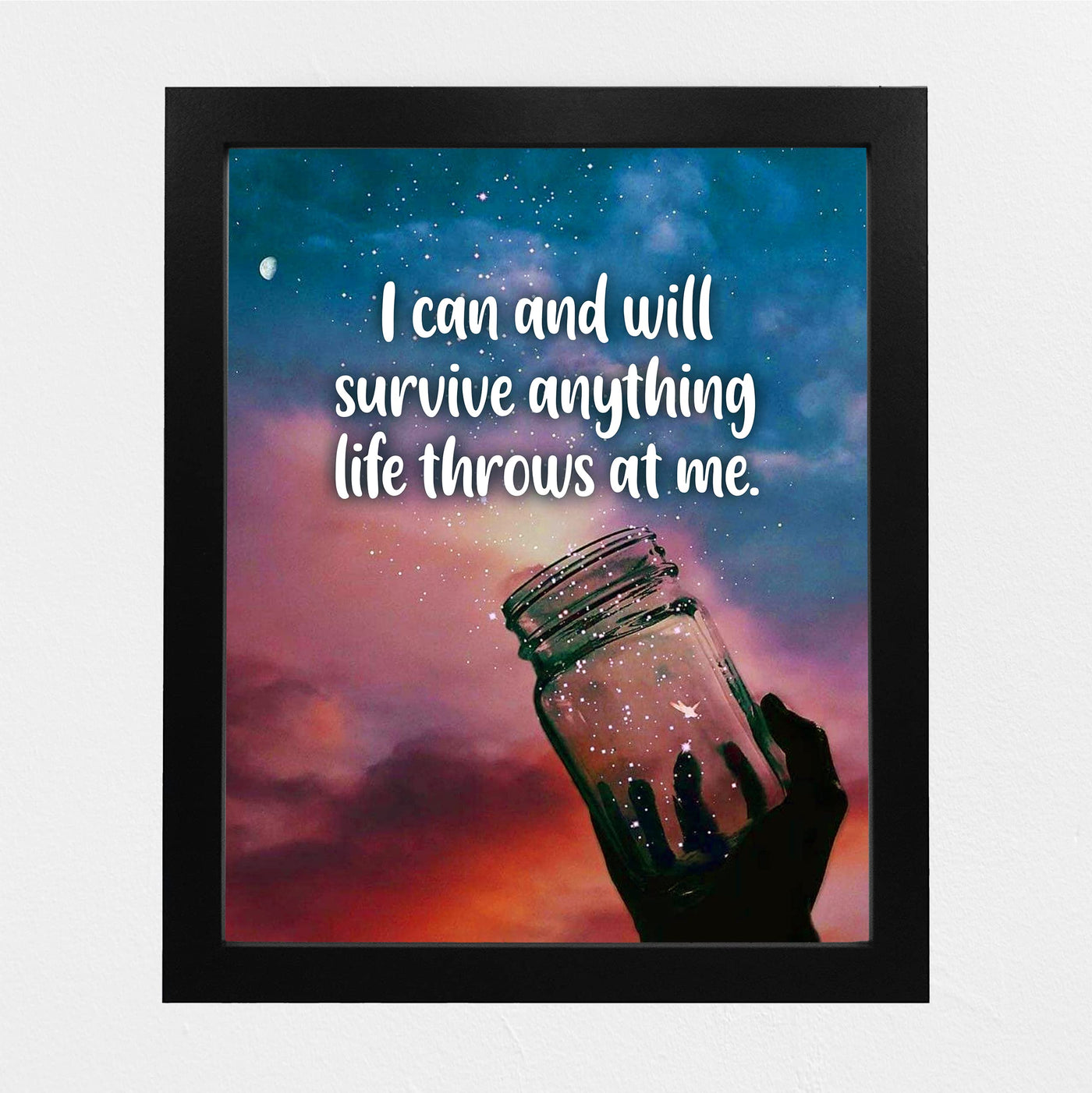 I Will Survive Anything Life Throws At Me-Motivational Quotes Wall Art -8 x 10" Starry Night in Jar Picture Print -Ready to Frame. Inspirational Decor for Home-Office-Classroom. Inspiring Reminder!