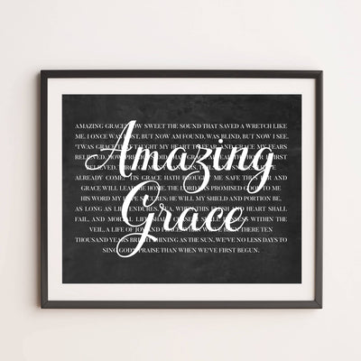 Amazing Grace Christian Hymn Music Wall Art -14 x 11" Inspirational Scripture Song Lyrics Word Art Print -Ready to Frame. Classic Hymnal Decoration for Home-Office-Church-Religious Decor & Gifts!