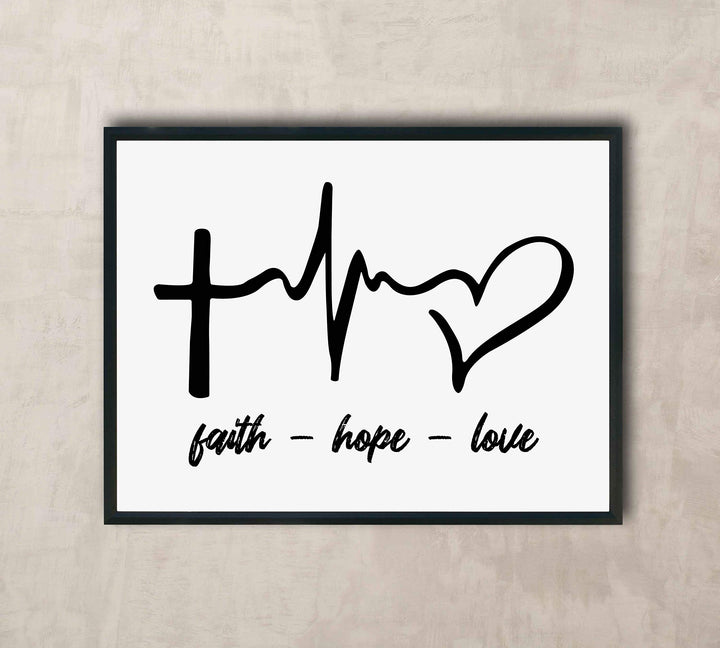 Faith-Hope-Love Spiritual Heartbeat Wall Sign -10 x 8" Christian Poster Print-Ready to Frame. Inspirational Decor for Home-Farmhouse-Office-Clinic-Dorm. Perfect Decorative Gift for Nurses!