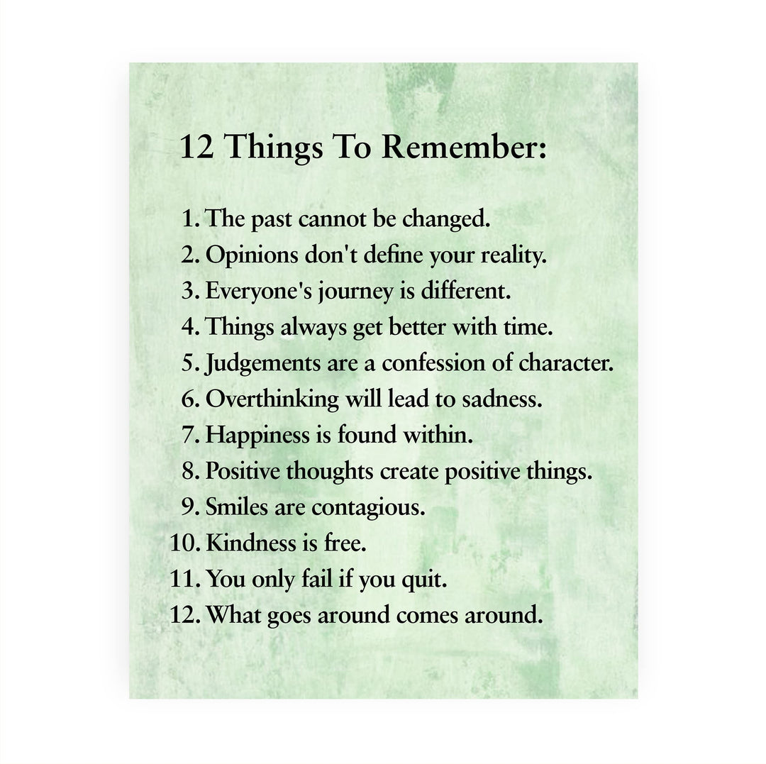 "12 Things To Remember"- Inspirational Wall Art- 8 x 10" Print Wall Decor -Ready to Frame. Modern Typographic Print for Home-Office-School Decor. Great Positive Thinking &amp; Graduation Gift!