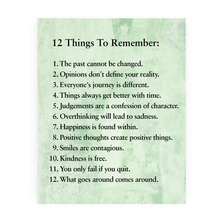 "12 Things To Remember"- Inspirational Wall Art- 8 x 10" Print Wall Decor -Ready to Frame. Modern Typographic Print for Home-Office-School Decor. Great Positive Thinking &amp; Graduation Gift!