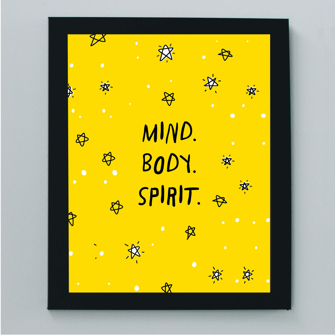 ?Mind-Body-Spirit?-Motivational Quotes Wall Art-8 x 10" Typographic Spiritual Fitness Print-Ready to Frame. Inspirational Home-Office-Gym-Studio Decor. Perfect Zen Sign for Mindfulness &amp; Meditation!