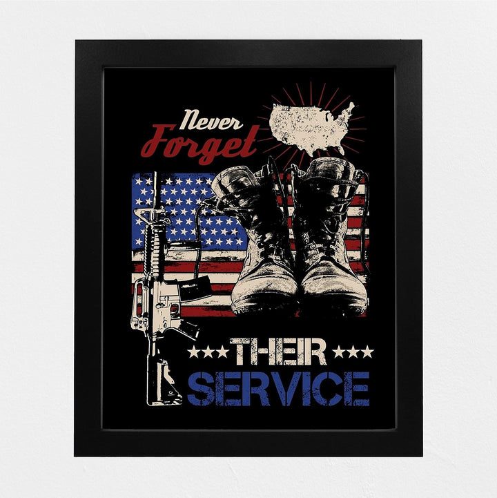 Never Forget Their Service-American Flag Wall Art -8 x 10" Patriotic US Military Print -Ready to Frame. Home-Office-Garage-Bar-Shop-Man Cave Decor. Great Gift of Gratitude for Military-Veterans!