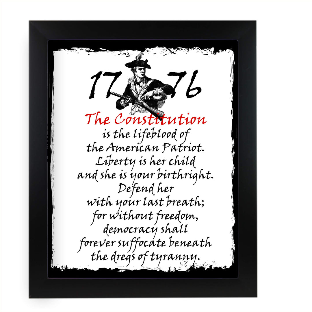 The Constitution Is the Lifeblood of the American Patriot Patriotic Wall Art -11 x 14" Motivational USA Print-Ready to Frame. Rustic Decor for Home-Office-Bar-Cave. Show Your Love of USA &amp; Freedom!