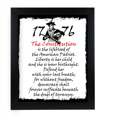 The Constitution Is the Lifeblood of the American Patriot Patriotic Wall Art -11 x 14" Motivational USA Print-Ready to Frame. Rustic Decor for Home-Office-Bar-Cave. Show Your Love of USA & Freedom!