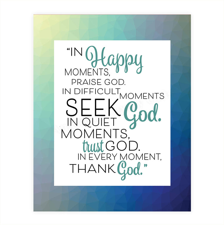 Moments With God-Praise-Seek-Thank! Christian Wall Art- 8 x 10"- Inspirational Wall Prints-Ready to Frame. Home-Office-Church D?cor. Perfect Christian Gift to Encourage &amp; Remind Us He Is There!