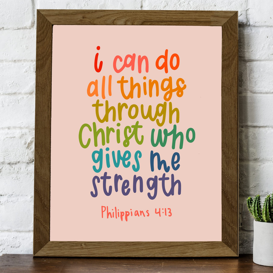 I Can Do All Things Through Christ Who Gives Me Strength-Bible Verse Wall Art -8 x 10" Scripture Poster Print -Ready to Frame. Home-Office-Church-School Decor &amp; Christian Gifts! Philippians 4:13.