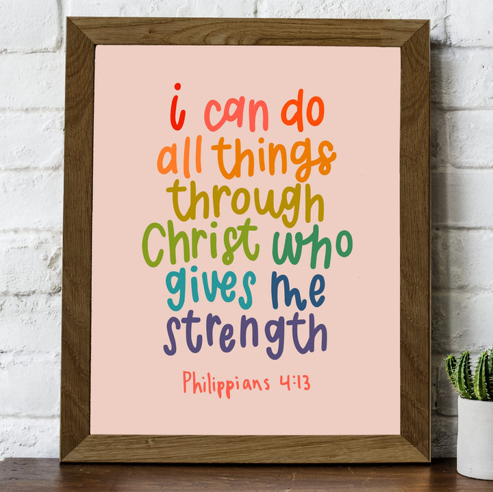 I Can Do All Things Through Christ Who Gives Me Strength-Bible Verse Wall Art -8 x 10" Scripture Poster Print -Ready to Frame. Home-Office-Church-School Decor &amp; Christian Gifts! Philippians 4:13.