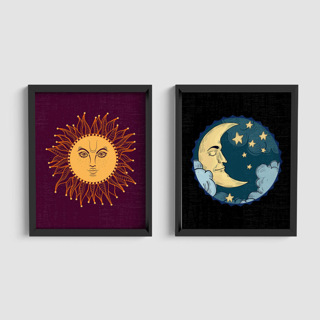 Moon &amp;"Sun" Zen Wall Art Set (2) -8 x 10" Spiritual Wall Art Prints-Ready to Frame. Inspirational Home-Bedroom-Office-Spa Decor. Perfect Yoga Studio-Meditation Signs! Great Prints for Mindfulness!
