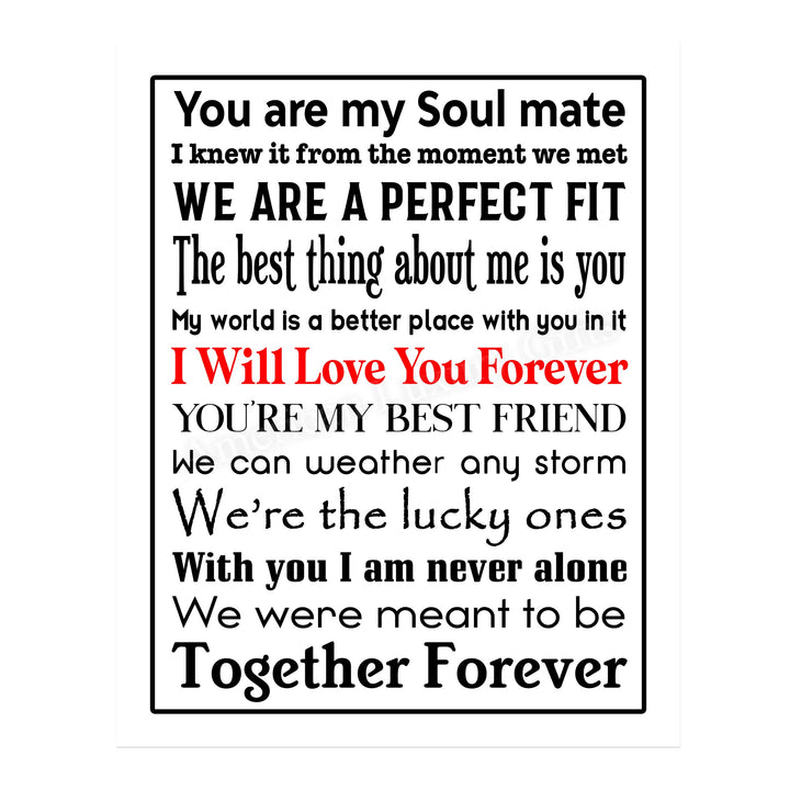 You Are My Soul Mate Love Quotes Wall Art Decor -11 x 14" Inspirational Love &amp; Marriage Poster Print-Ready to Frame. Romantic Gift for Spouse-Partner-Newlyweds. Perfect Wedding-Anniversary Present!