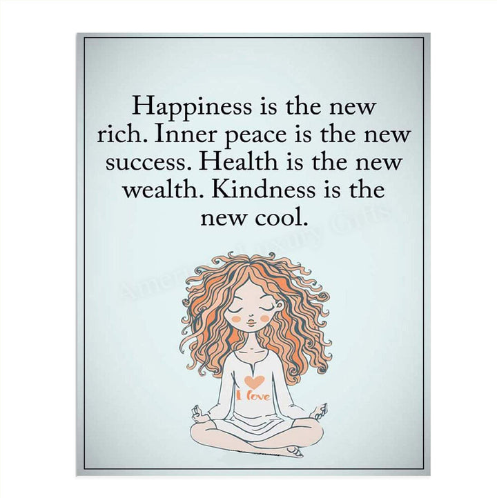 Happiness is the New Rich- Inspirational Wall Art in Yoga Pose-8 x 10 Print Wall Print-Ready to Frame. Modern Chic Decor for Home- Office &amp; Studio. Peace, Health &amp; Kindness is the New Cool-Success!