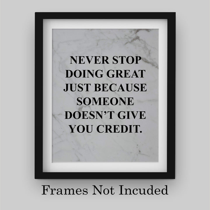 Never Stop Doing Great Motivational Wall Art Sign -8 x 10" Modern Typographic Poster Print-Ready to Frame. Inspirational Home-Office-Desk Decor. Perfect Classroom Sign! Great Gift of Motivation!