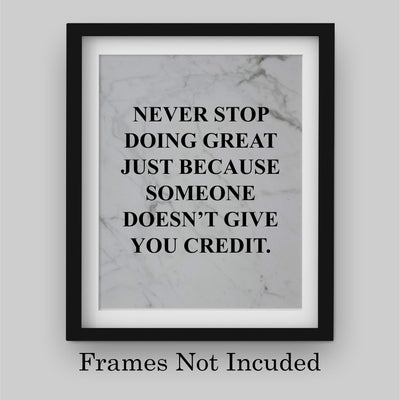 Never Stop Doing Great Motivational Wall Art Sign -8 x 10" Modern Typographic Poster Print-Ready to Frame. Inspirational Home-Office-Desk Decor. Perfect Classroom Sign! Great Gift of Motivation!