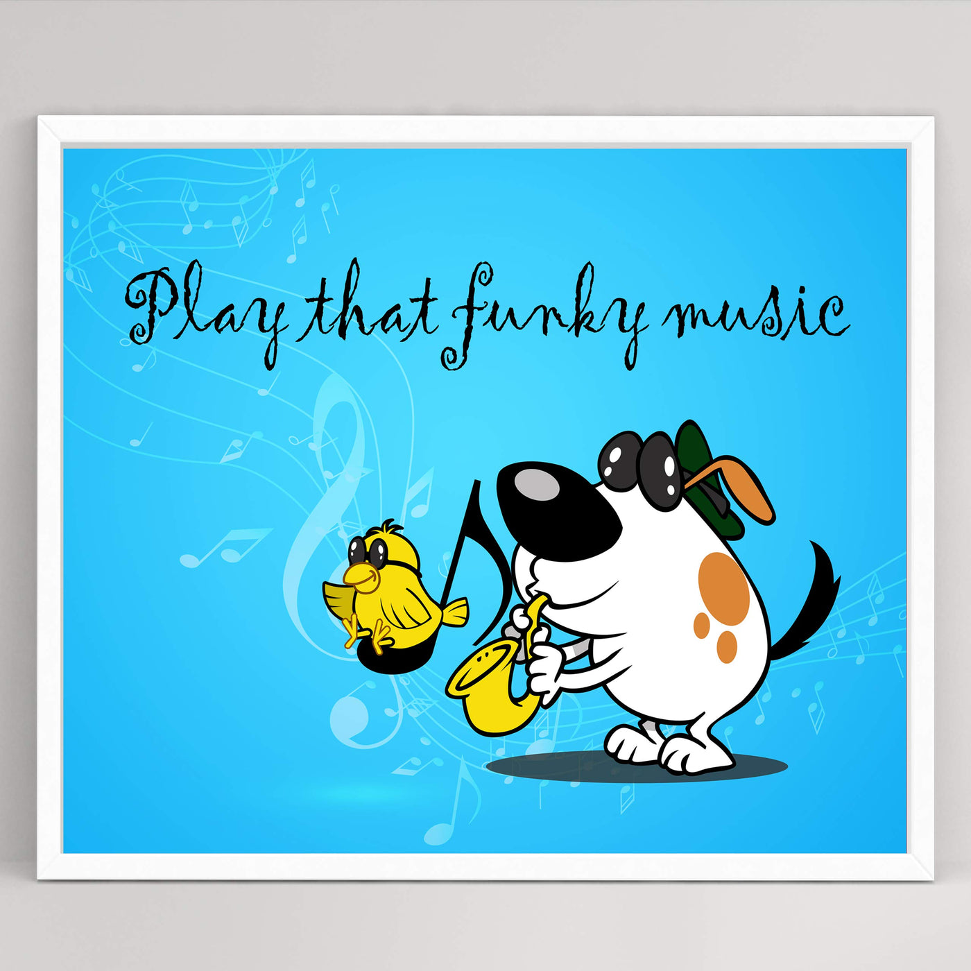Play That Funky Music Funny Music Quotes- Poster Print- 10 x 8" Wall Art Print-Ready To Frame. Fun Typographic Cartoon Print. Home- Office- Studio- School Decor. Perfect Gift For All Music Lovers!