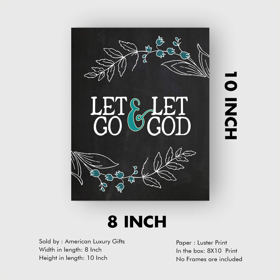 Let Go &amp; Let God Inspirational Quotes Wall Art-8x10" Floral Christian Poster Print-Ready to Frame. Modern Typographic Design. Positive Home-Office-Church Decor. Great Religious Gift! Have Faith!