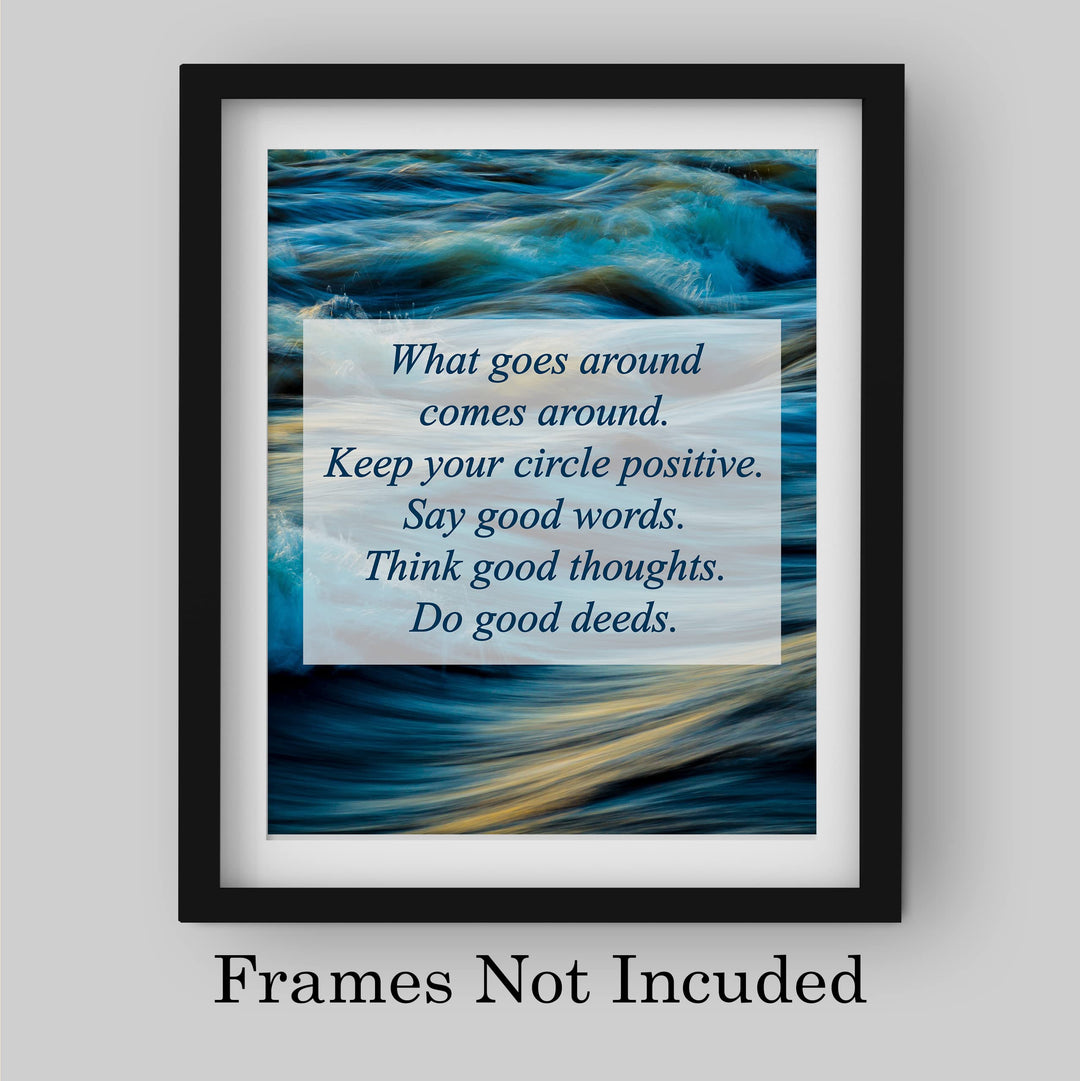 Think Good Thoughts-Do Good Deeds-Inspirational Quotes Wall Art -10 x 8" Typographic Ocean Wave Print -Ready to Frame. Motivational Home-Office-School-Beach House Decor. Great Reminder to Be Kind!