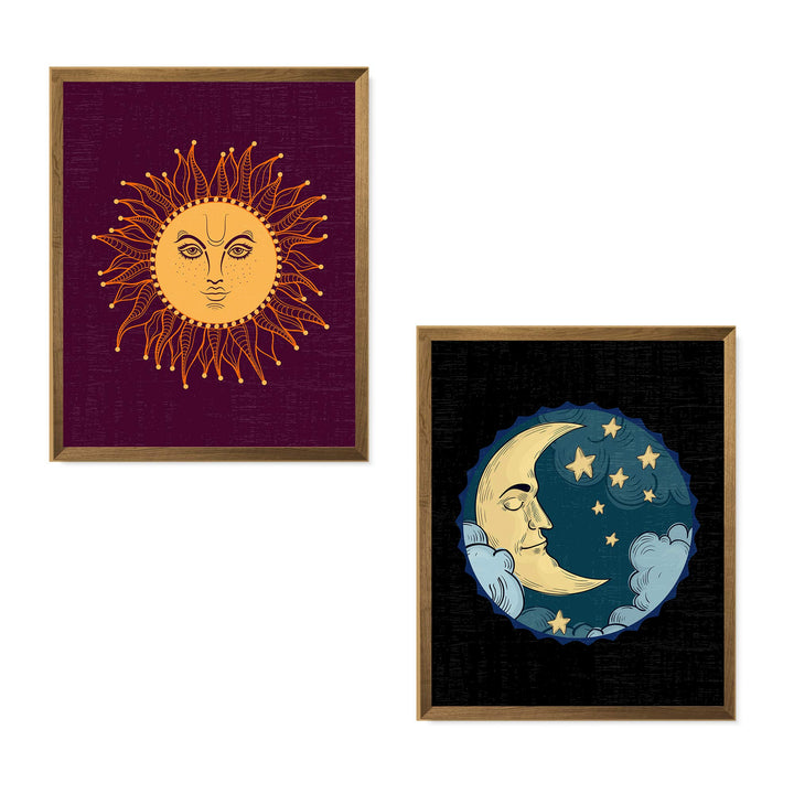 Moon &amp;"Sun" Zen Wall Art Set (2) -8 x 10" Spiritual Wall Art Prints-Ready to Frame. Inspirational Home-Bedroom-Office-Spa Decor. Perfect Yoga Studio-Meditation Signs! Great Prints for Mindfulness!