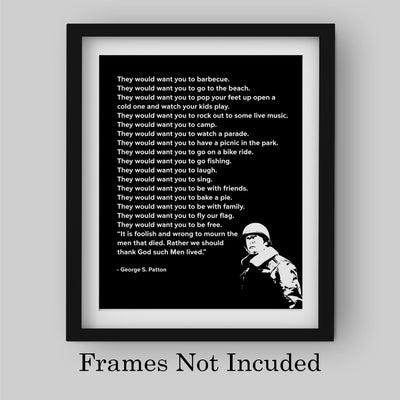 George S. Patton Quotes-"Thank God Such Men Lived"- Motivational Wall Art -8 x 10" American General Portrait Print -Ready to Frame. Home-Office-Military Decor. Perfect Inspirational - Patriotic Gift!