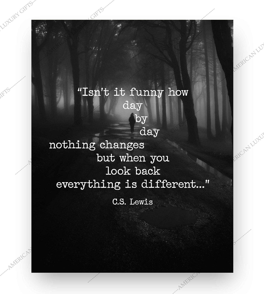 C.S. Lewis Quotes Wall Art-"When You Look Back Everything Is Different"- 8 x 10" Inspirational Typographic Photo Print-Ready to Frame. Modern Home-Office-School Decor. Great Gift &amp; Life Lesson!