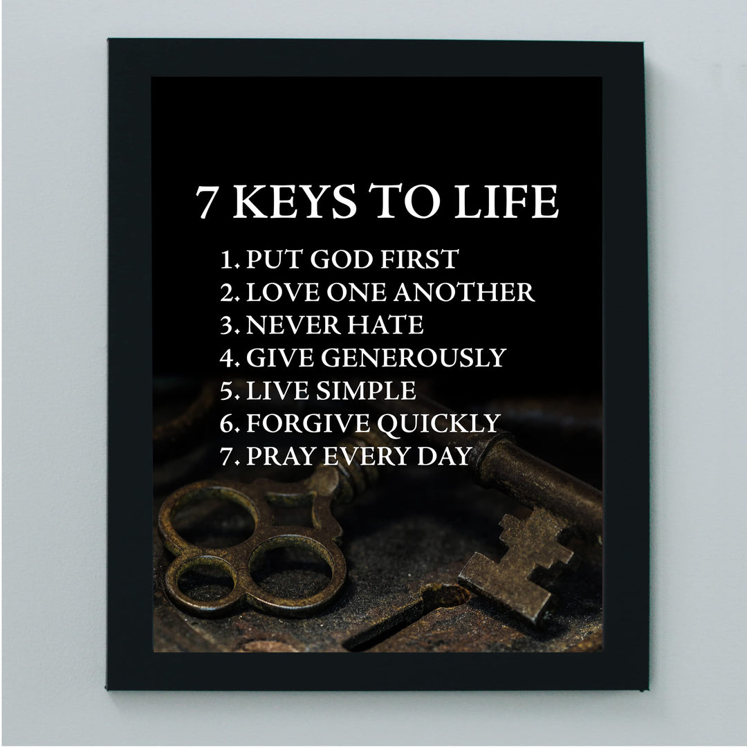 "7 Keys to Life" Inspirational Quotes Wall Sign -8 x 10" Motivational Christian Poster Print -Ready to Frame. Vintage Decor for Home-Office-Classroom-Church. Perfect Life Lessons for All!