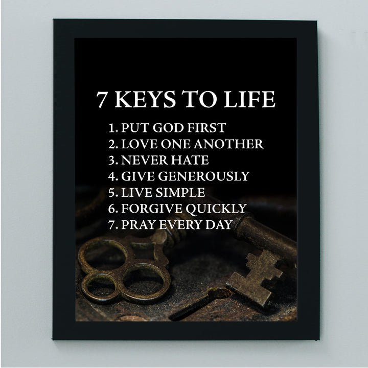 "7 Keys to Life" Inspirational Quotes Wall Sign -8 x 10" Motivational Christian Poster Print -Ready to Frame. Vintage Decor for Home-Office-Classroom-Church. Perfect Life Lessons for All!