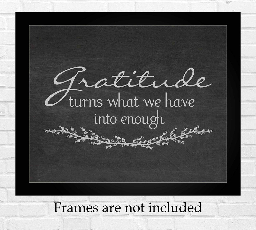 Gratitude-Turns What We Have Into Enough-Inspirational Wall Art- 10 x 8" Modern Typographic Print w/Distressed Wood Design-Ready to Frame. Home-Office-Family Room Decor. Great Positive Sign!