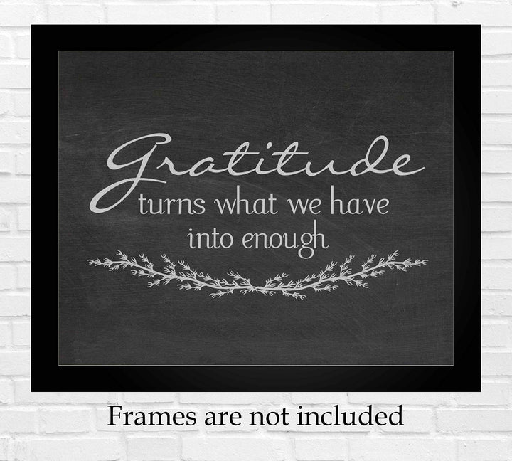 Gratitude-Turns What We Have Into Enough-Inspirational Wall Art- 10 x 8" Modern Typographic Print w/Distressed Wood Design-Ready to Frame. Home-Office-Family Room Decor. Great Positive Sign!