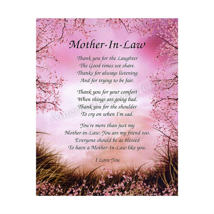 Mother-in-Law- What You Mean To Me- 8 x 10" Wall Art-Ready to Frame. Heartfelt Gift Saying Thank You To My Second Mother-Friend. Perfect Keepsake Gift for Any Mothers-in-Law&