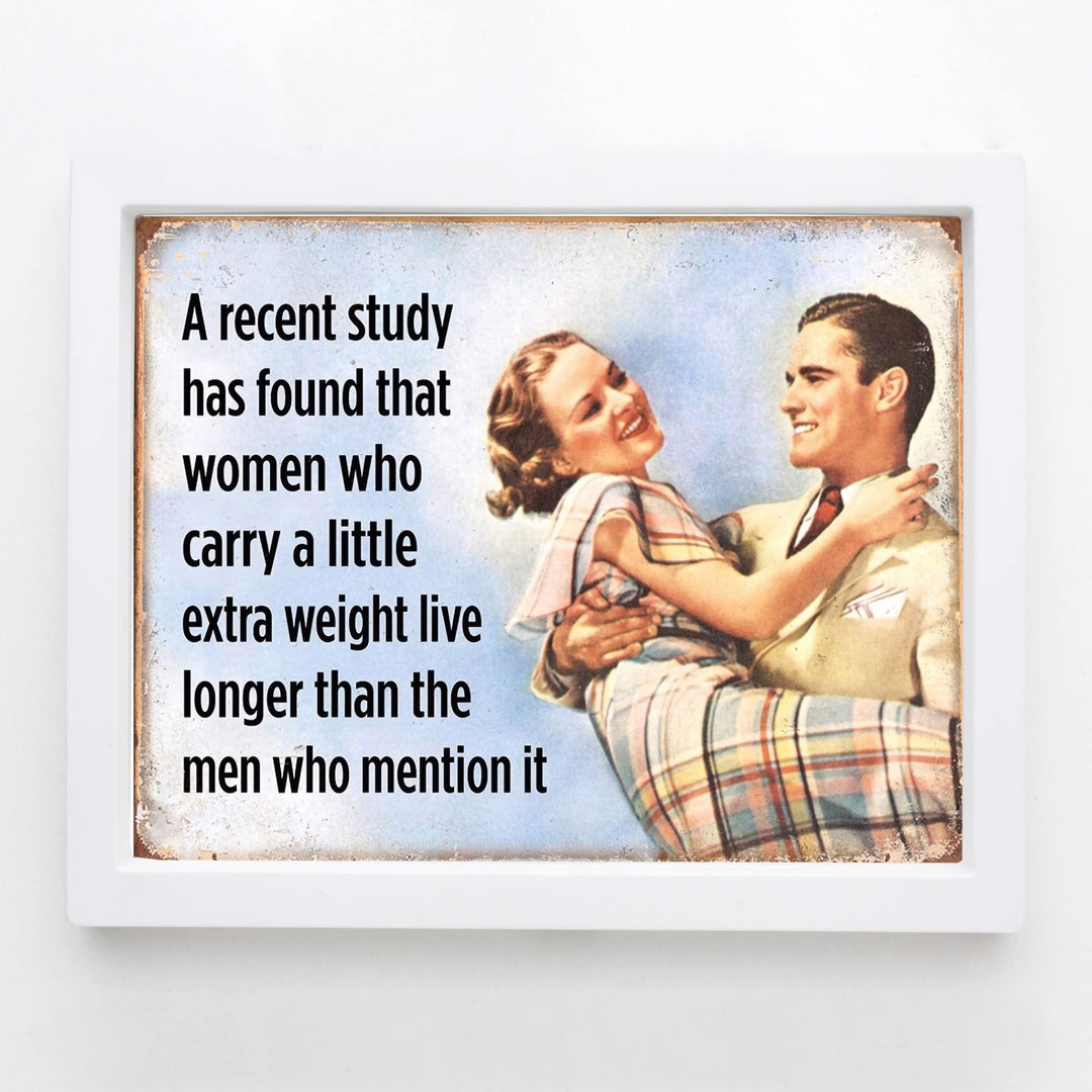 Women Who Carry Extra Weight Live Longer Funny Retro Wall Sign -10 x 8" Sarcastic Art Print -Ready to Frame. Humorous Home-Office-Bar-Shop-Man Cave Decor. Fun Novelty Gift! Printed on Photo Paper.