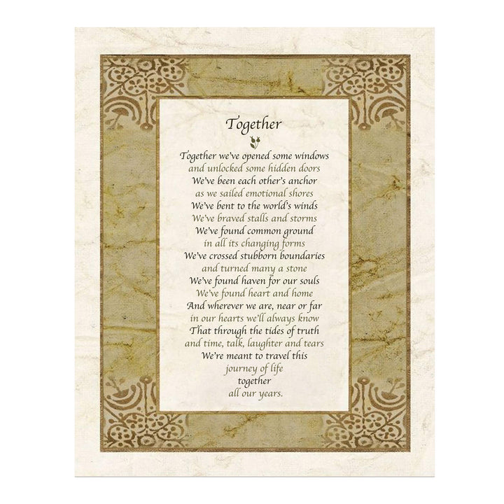 Together-Poetic Wall Art -11 x 14" Love and Marriage Poem Print w/Distressed Parchment Design-Ready to Frame. Perfect for Spouse-Newlywed-Life Partners. Great Wedding-Anniversary Gift for Couples!