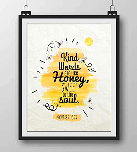 Proverbs 16:24-"Kind Words Are Like Honey"-Bible Verse Wall Art Sign-8 x 10"
