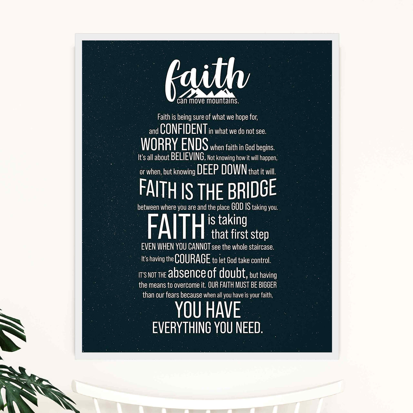 Faith Can Move Mountains-Inspirational Christian Wall Art -11 x 14" Starry Night Scripture Print-Ready to Frame. Home-Office-Sunday School-Church Decor. Great Gift! Faith In God Is All You Need!