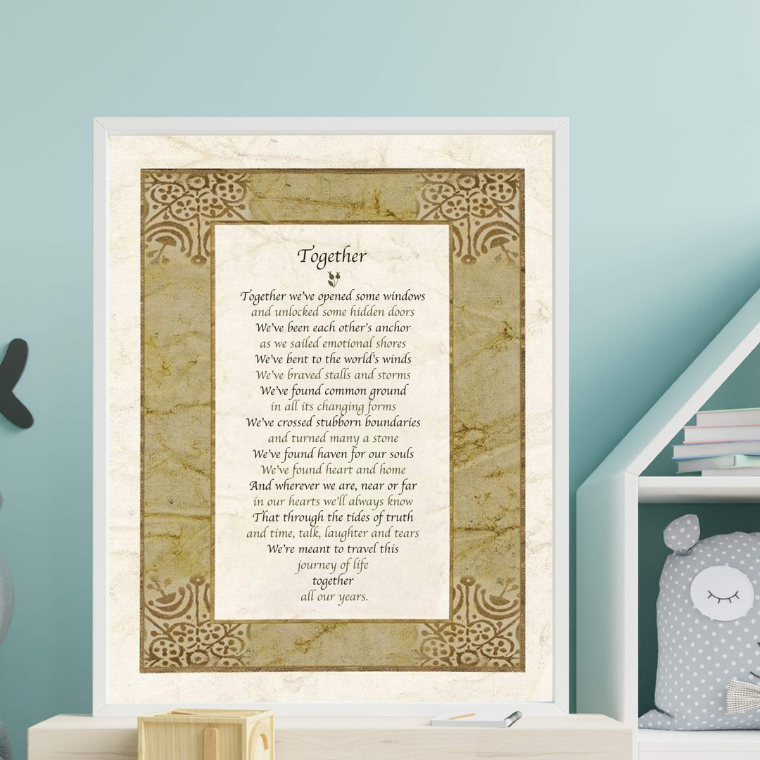 Together-Poetic Wall Art -11 x 14" Love and Marriage Poem Print w/Distressed Parchment Design-Ready to Frame. Perfect for Spouse-Newlywed-Life Partners. Great Wedding-Anniversary Gift for Couples!