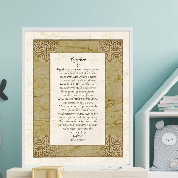 Together-Poetic Wall Art -11 x 14" Love and Marriage Poem Print w/Distressed Parchment Design-Ready to Frame. Perfect for Spouse-Newlywed-Life Partners. Great Wedding-Anniversary Gift for Couples!