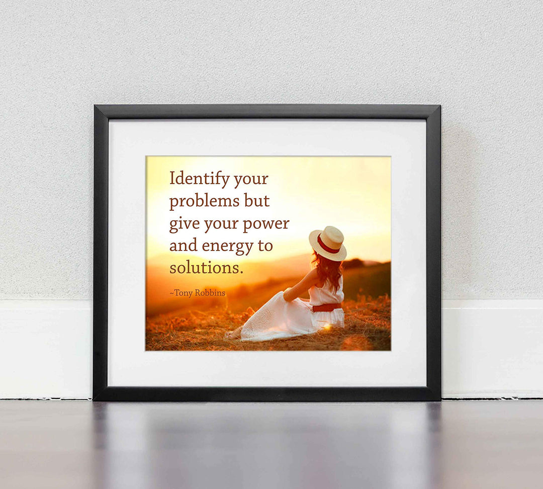 Identify Your Problems-Give Power to Solutions-Tony Robbins Inspirational Quotes Wall Art-10 x 8" Motivational Sunset Poster Print-Ready to Frame. Perfect Home-Office-School-Classroom Decor!
